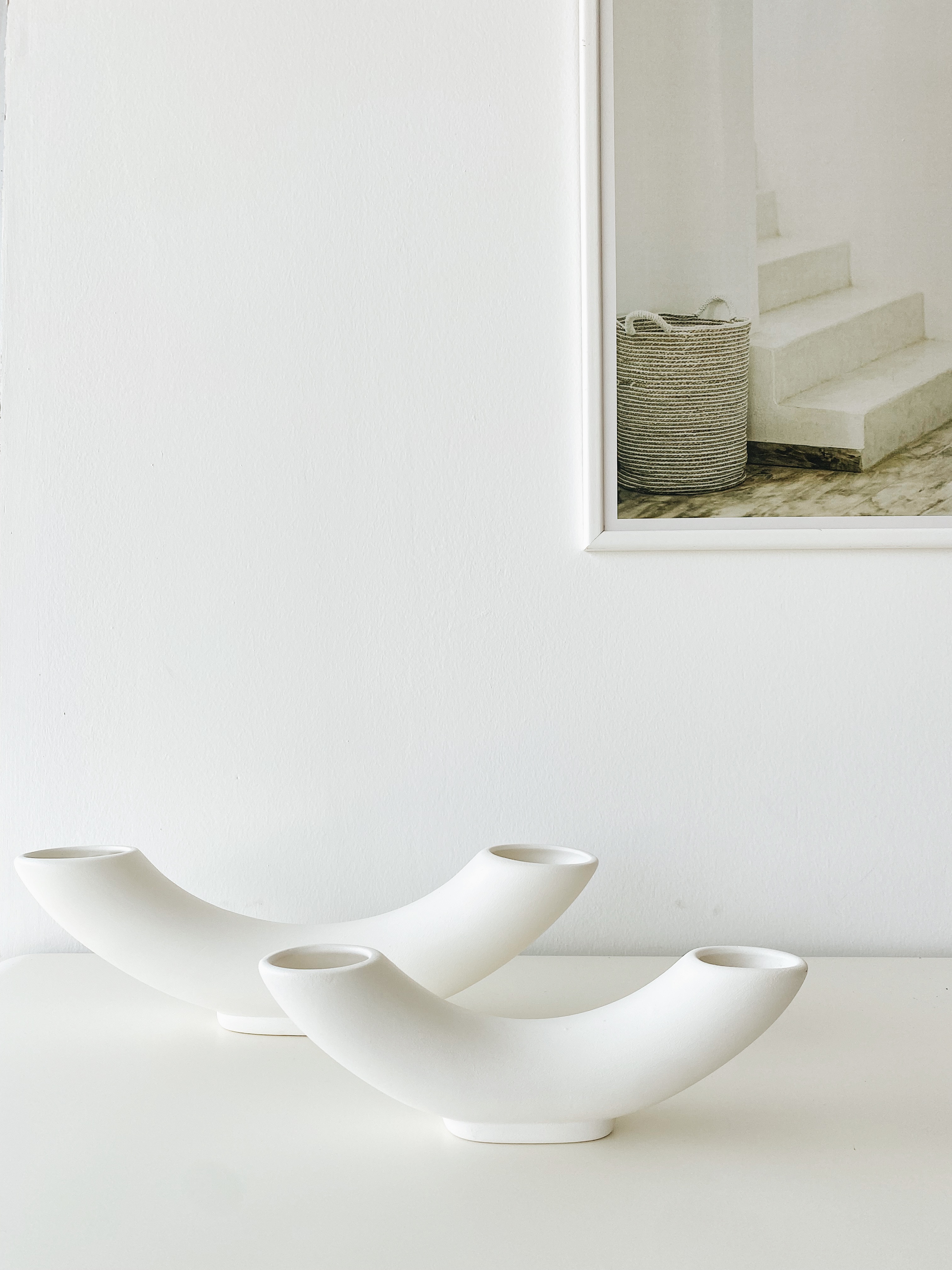 Horn Ceramic Vase 2 pcs Set White